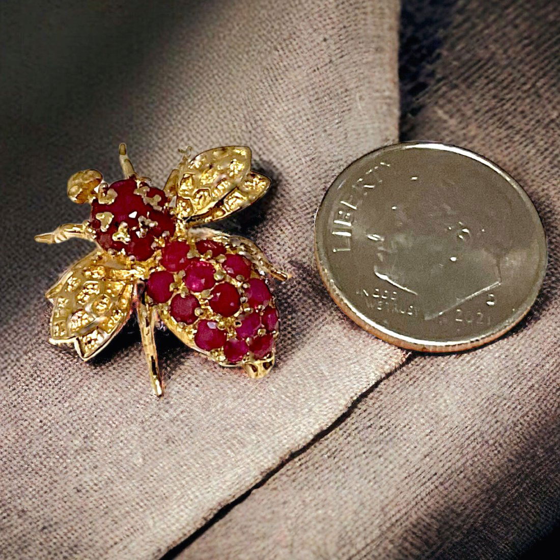 14K Gold Bee Pin & Pendant adorned with Rubies (1 of 1)