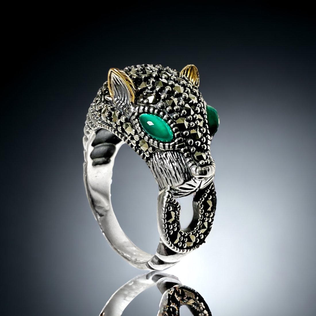 14K & Sterling Silver Panther Ring with Marcasite (1 of 1)