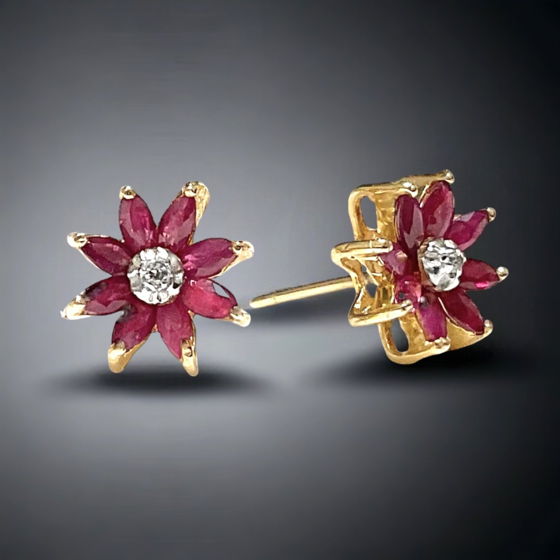 14K Gold Ruby Flower Earrings (1 of 1)