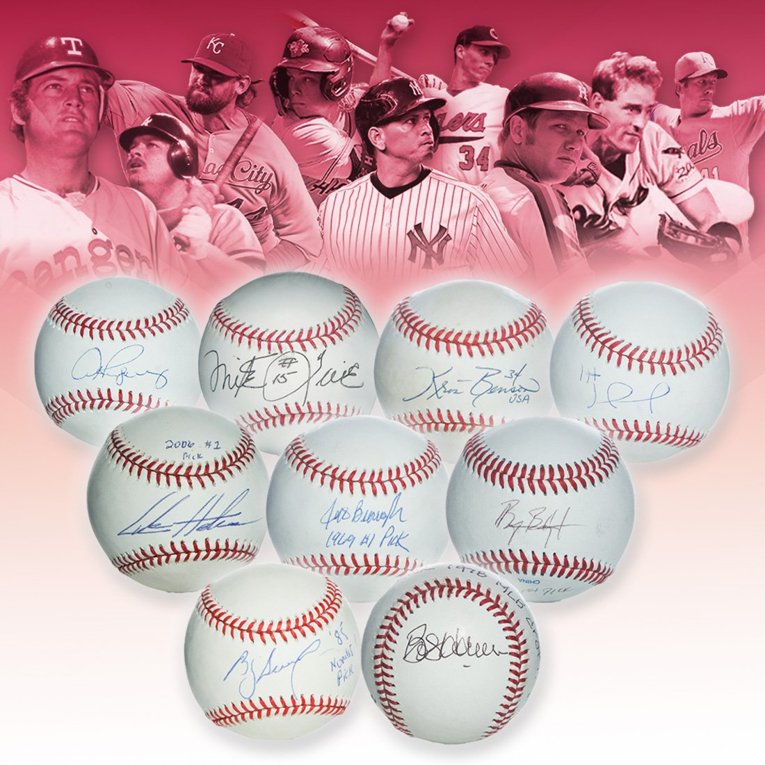 Set of 9 Baseballs Signed by MLB Number One Draft Picks (1 of 18)