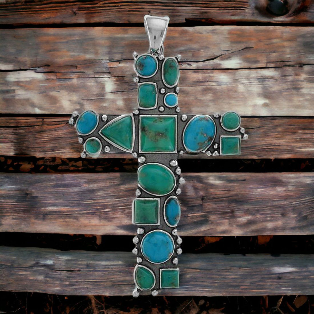 Large Multi Shape Sterling Silver Turquoise Cross Pendant (1 of 1)