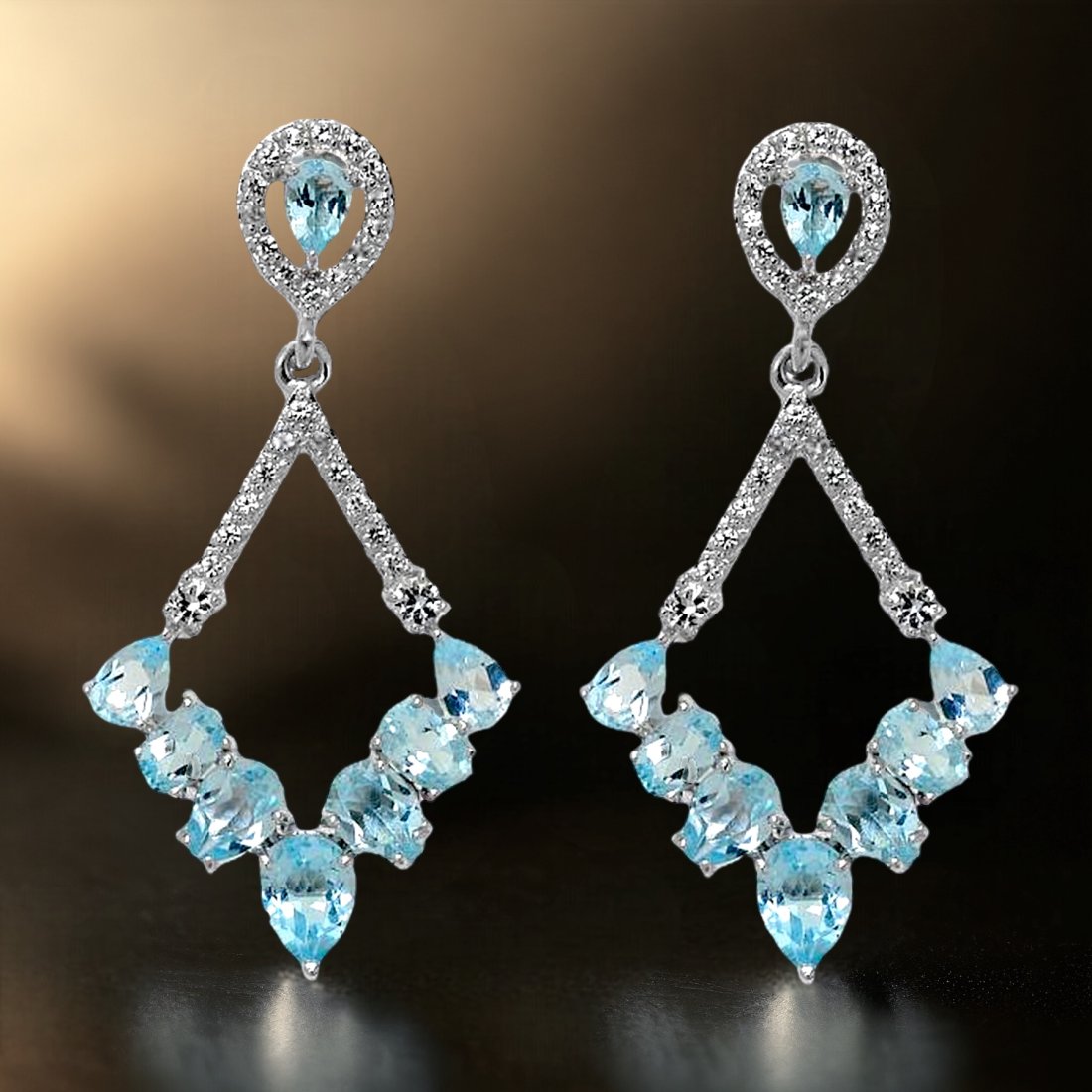 Dazzling Blue Topaz & White Zircon Drop Earrings (1 of 1)