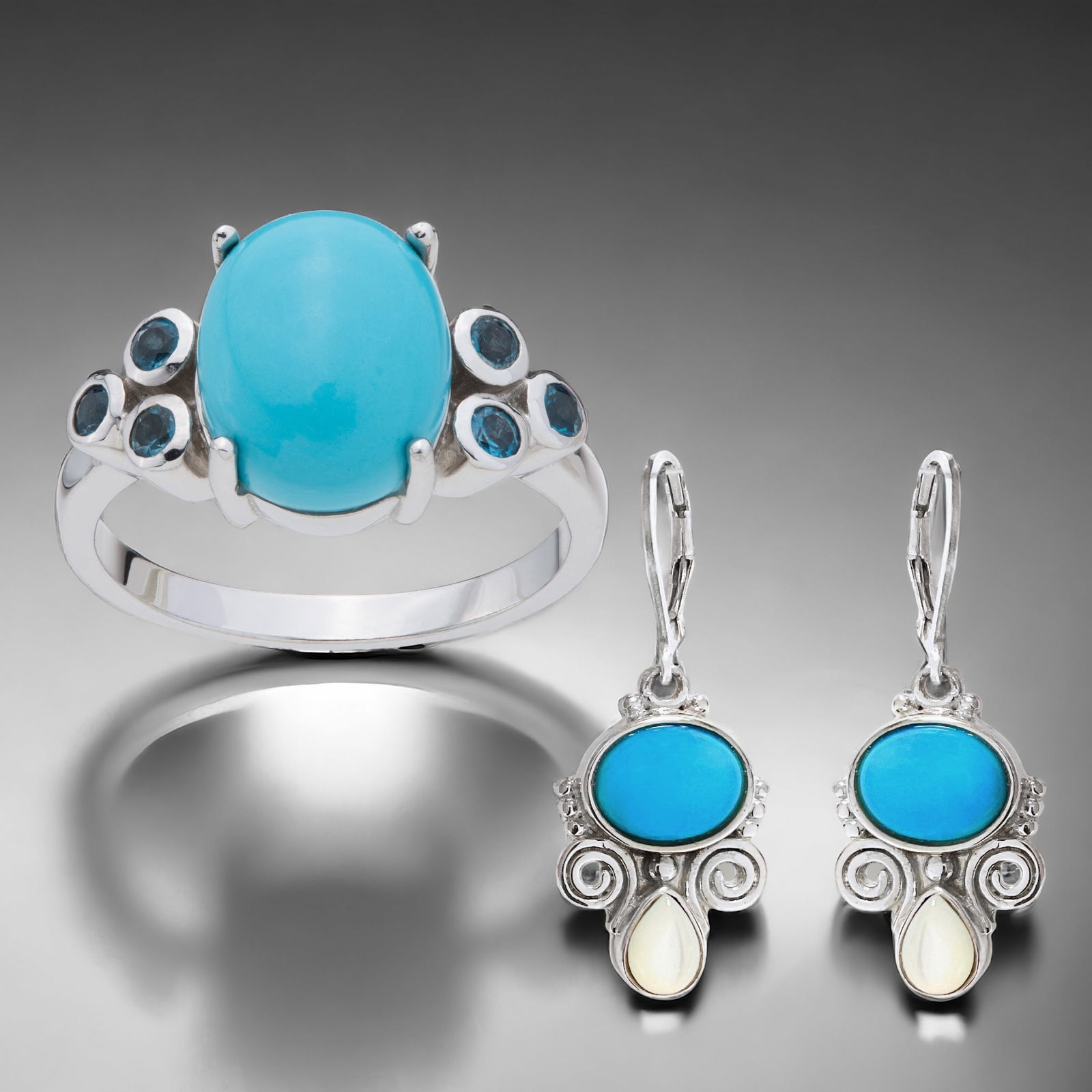 Sterling Silver Turquoise Jewelry: Ring & Earrings (1 of 1)