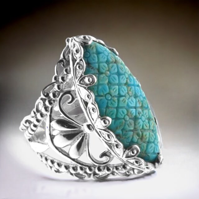 Carved Turquoise Ring Size 7 (1 of 1)