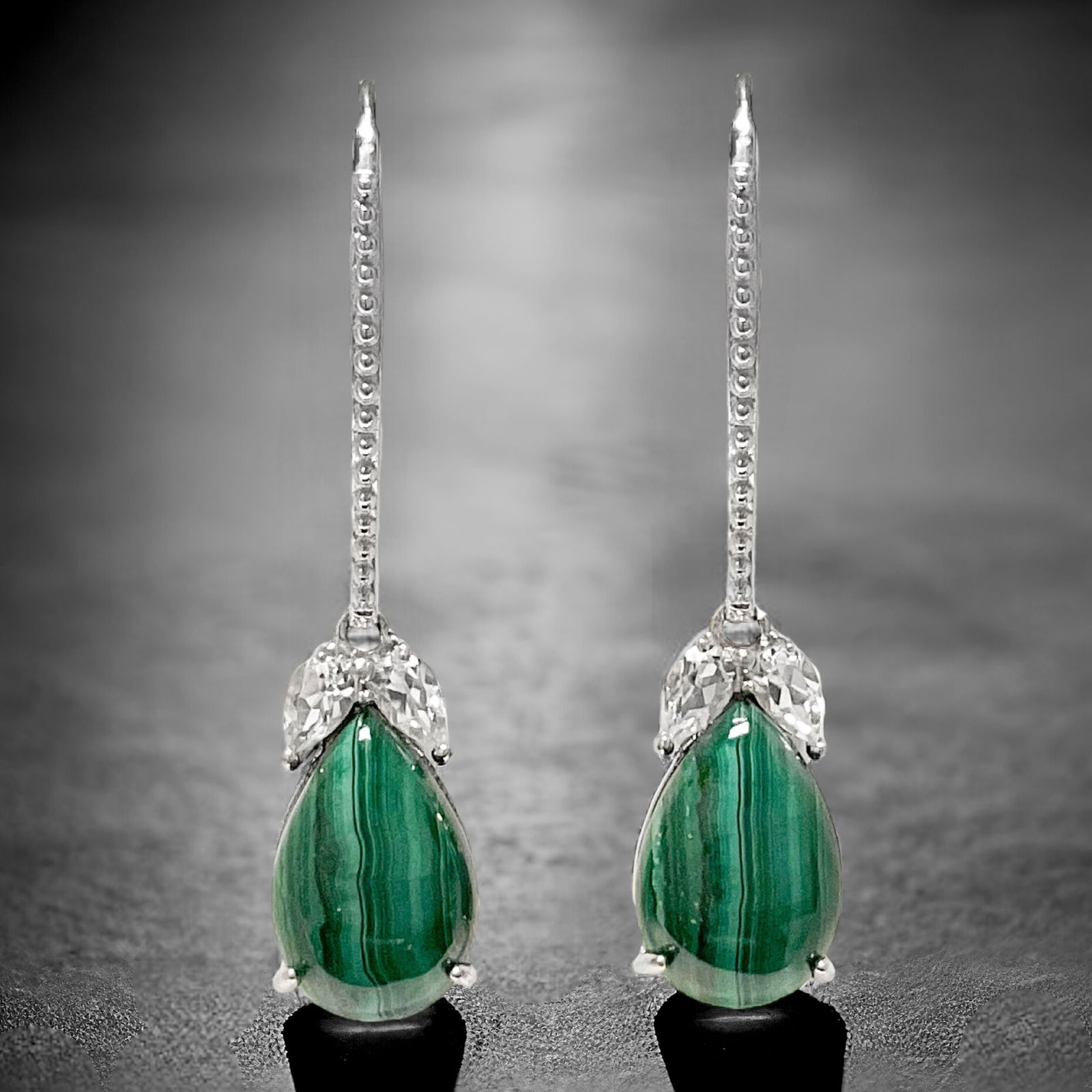 Malachite & White Topaz Sterling Silver Drop Earrings (1 of 1)