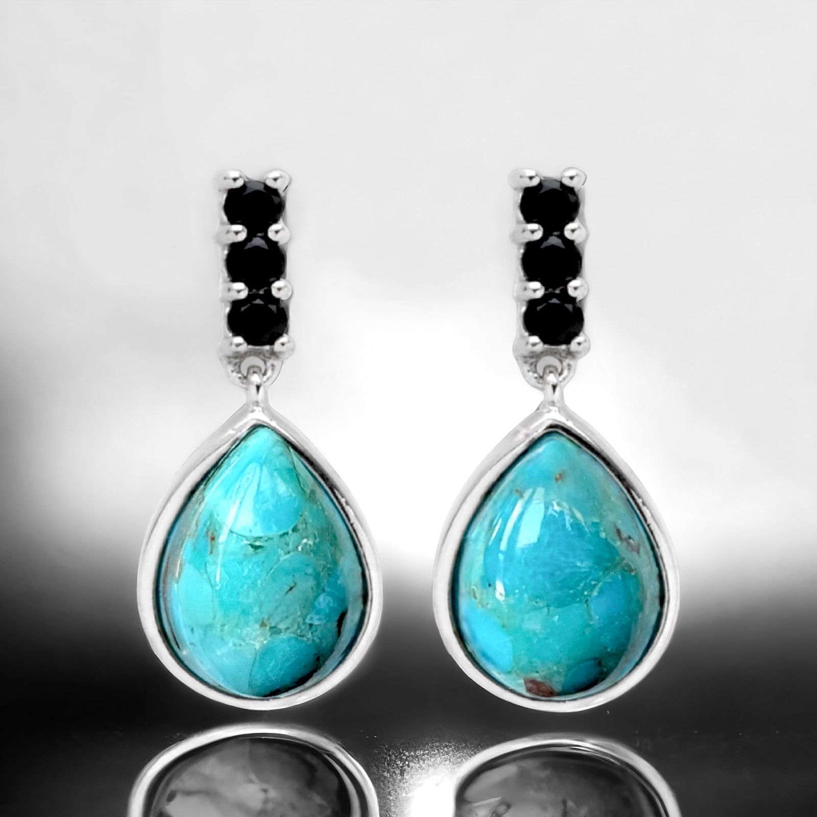 Turquoise & Black Spinel Sterling Silver Drop Earrings (1 of 1)
