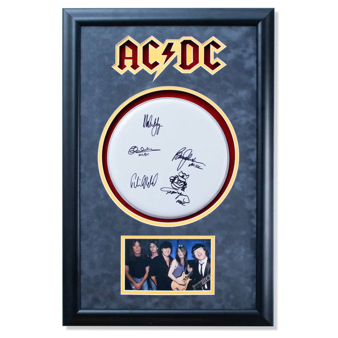 Rare Ac/dc Band Autographed Drumhead With Custom Museum Quality Frame ...