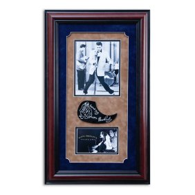 Elvis Presley silver marker signature with Hound Dog inscription and sketch on a guitar pick guard