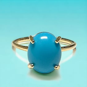 14K Gold Stabilized Turquoise Solitaire Ring Size 7