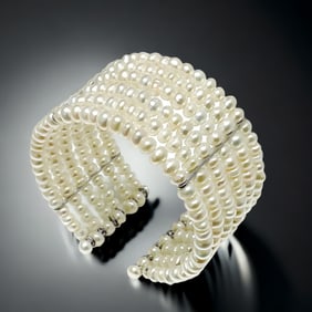 Wide Pearl Cuff Bangle