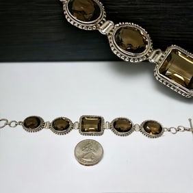 Bold Sterling Silver Smokey Quartz Bracelet