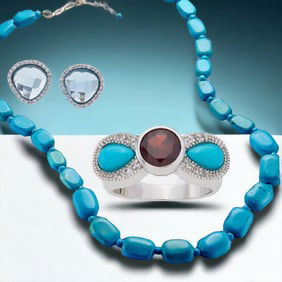 Radiant Turquoise & Garnet Silver Jewelry Set