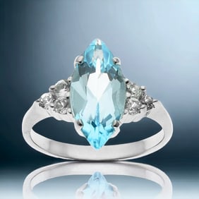 Marquise Sky Blue Topaz & White Topaz Silver Ring