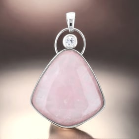 Rose Quartz with White Topaz accent Pendant set in Sterling Silver