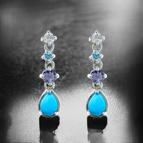 Turquoise and Gemstones Sterling Silver Drop Earrings