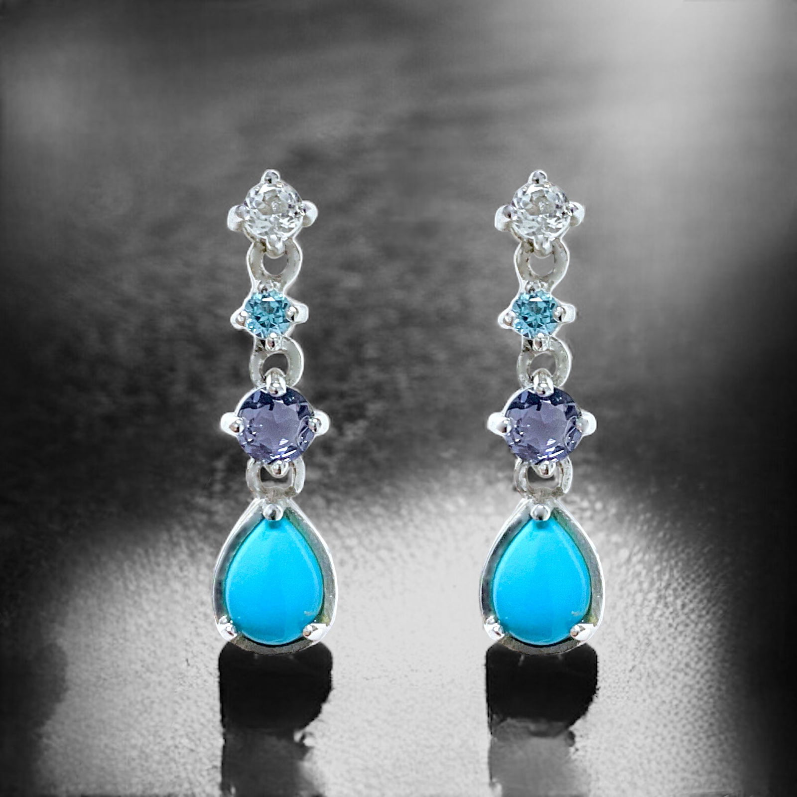 Turquoise and Gemstones Sterling Silver Drop Earrings (1 of 1)