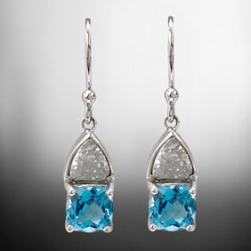 Blue Topaz & Druzy Sterling Silver Earrings