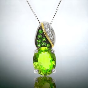 Chrome Diopside, Peridot, &  White Topaz Sterling Silver Pendant