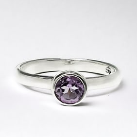 Bezel Set Amethyst Sterling Silver Ring Size 7