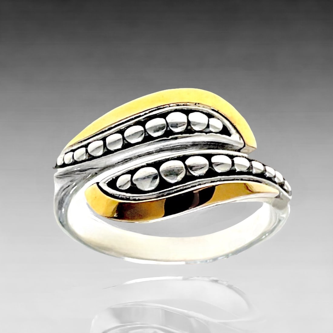 14K Gold & Sterling Silver Bypass Ring Size 6 (1 of 1)