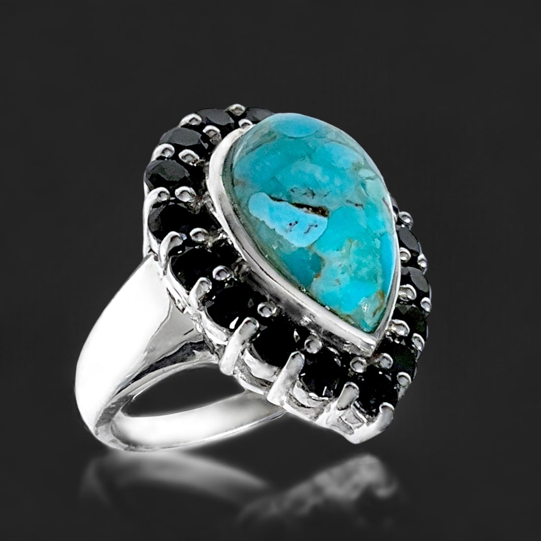 Pear Shape Turquoise & Black Spinel Halo Ring Size 6 (1 of 1)
