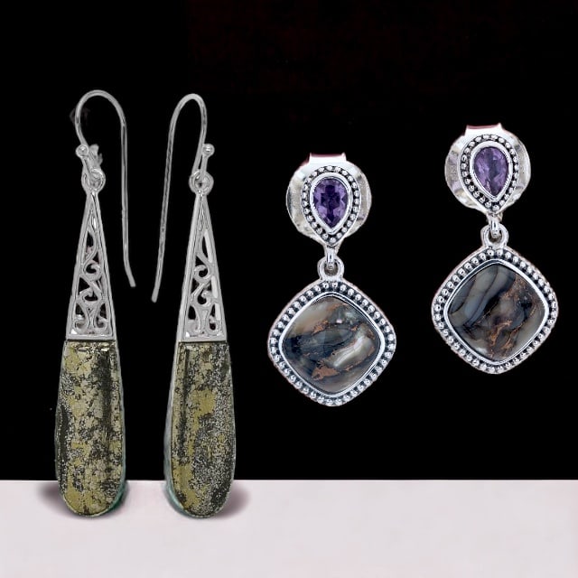 Set of 2 Sterling Silver Dangle Earrings Lot (1 of 1)