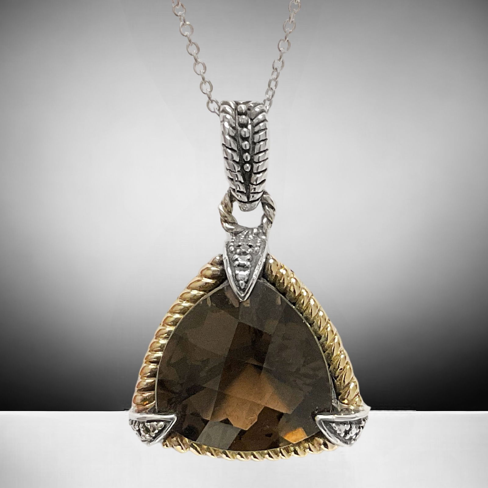 14K Gold & Sterling Silver Smoky Quartz Pendant with 18" chain (1 of 1)