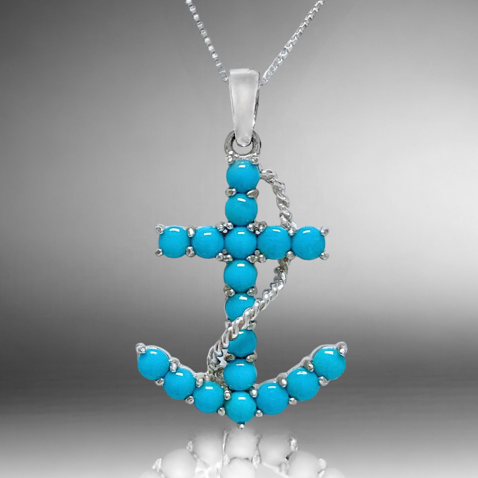 2.30ct Sleeping Beauty Turquoise Anchor Pendant set in Sterling Silver with 18" Chain (1 of 1)