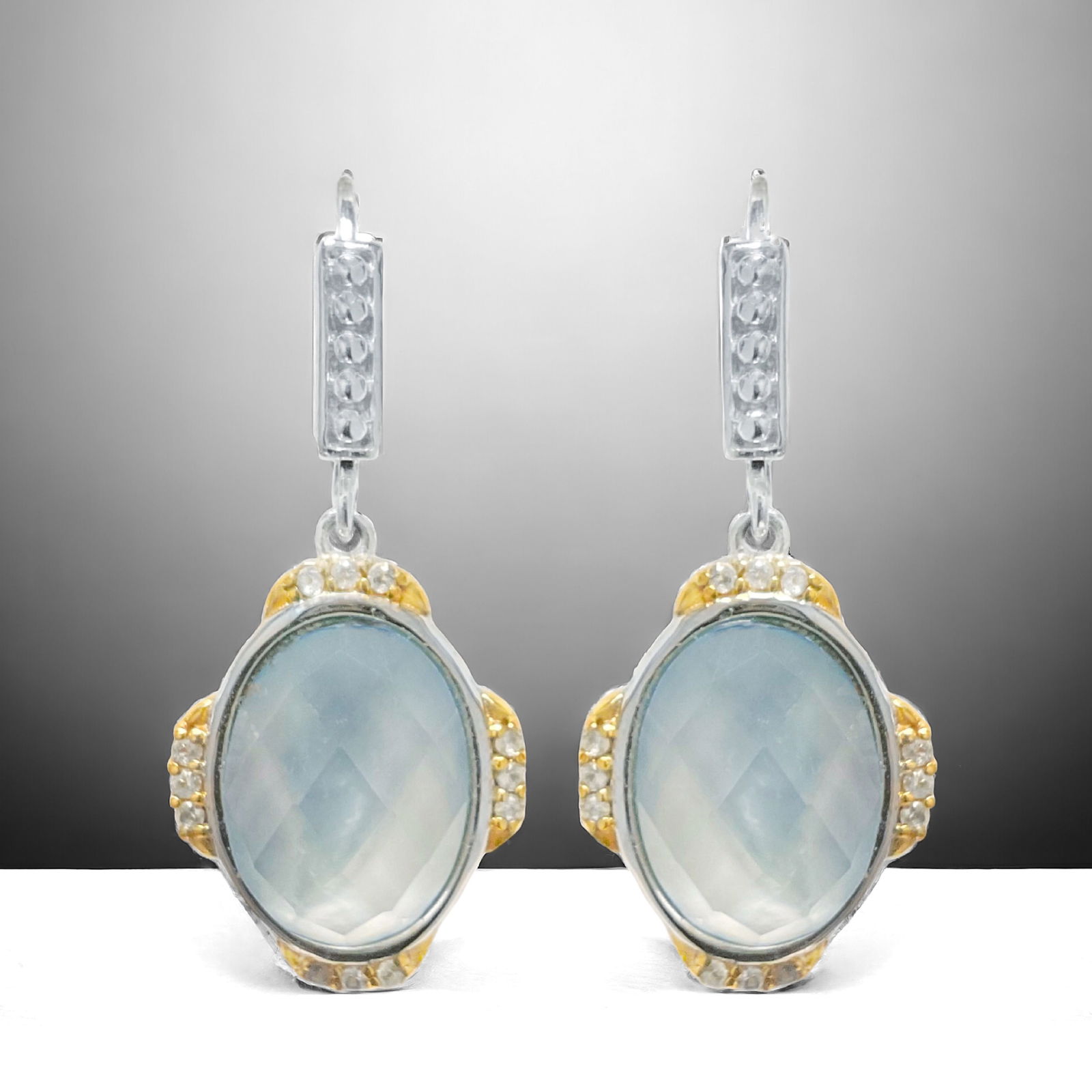 Blue Mother-of-Pearl & White Topaz set in Two-tone Sterling silver Drop Earrings (1 of 1)