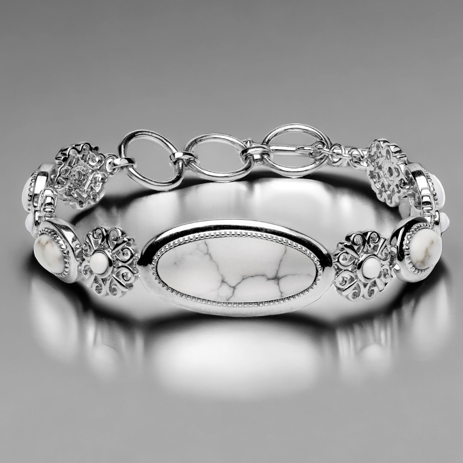 Enchanting White Buffalo Bracelet with Toggle clasp in Sterling Silver (1 of 1)