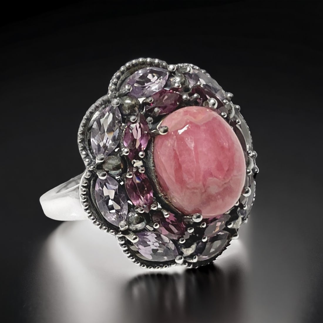 Double Halo Sterling Silver Multi-Gemstone Ring - Size 7 (1 of 1)