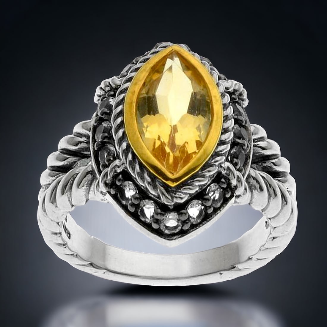 Marquis shaped Citrine Ring with sparkly white topaz accents - Size 7 (1 of 1)