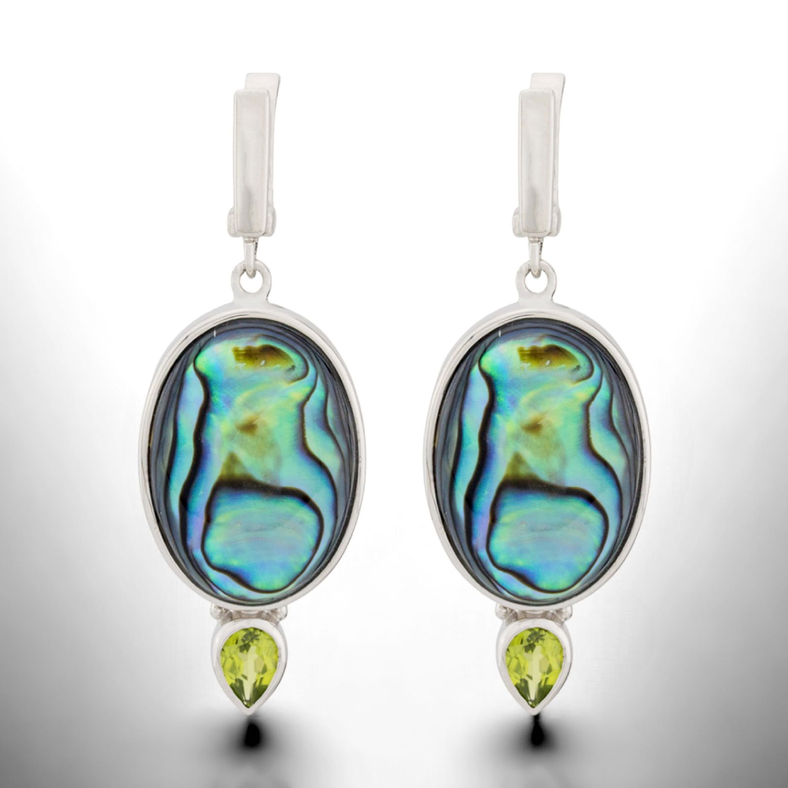 Sterling Silver Large Oval Abalone & Peridot Drop Earrings (1 of 1)