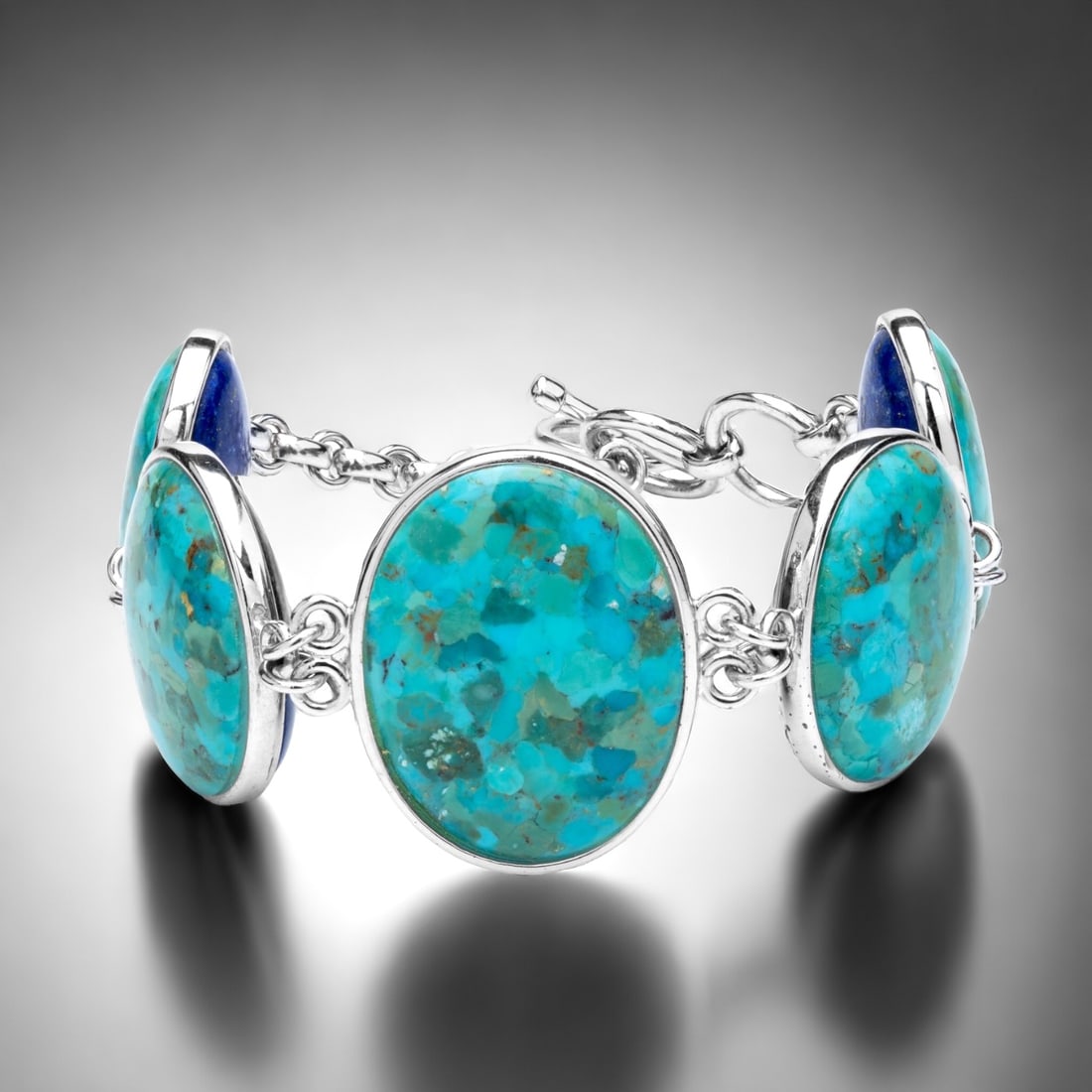 Turquoise & Lapis Reversible Sterling Silver 7.5" Bracelet with Toggle clasp (1 of 1)
