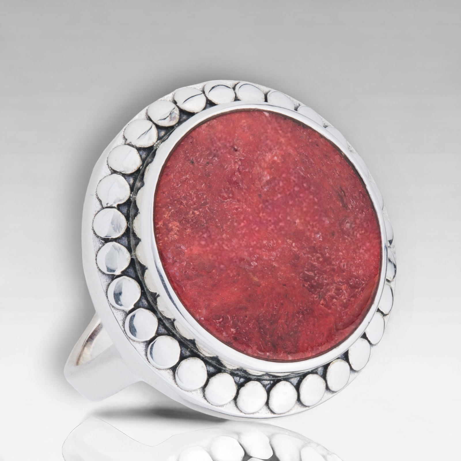 Sterling Silver Red Coral Ring Size 6 (1 of 1)