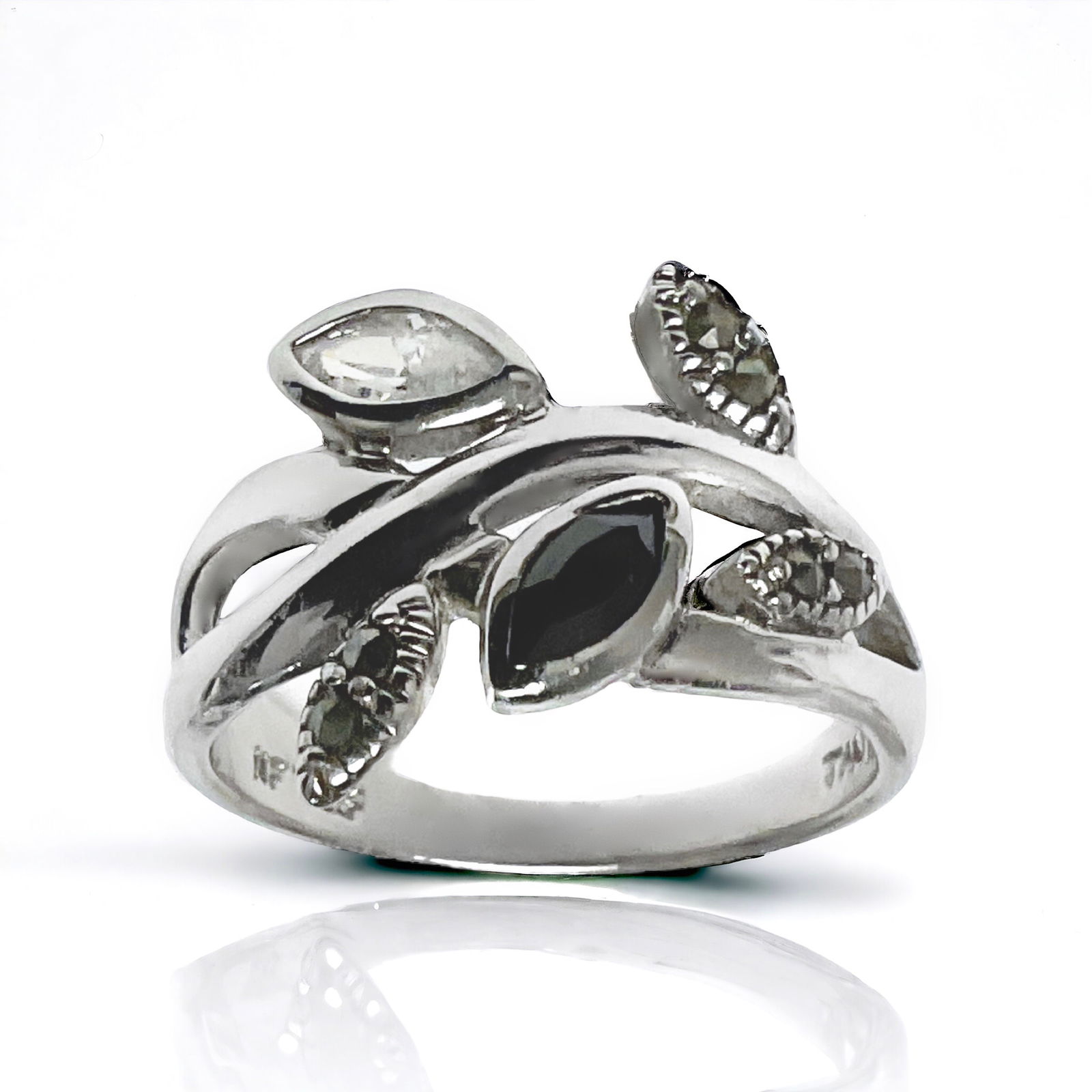 Sterling Silver CZ & Marcasite Ring Size 7 (1 of 1)