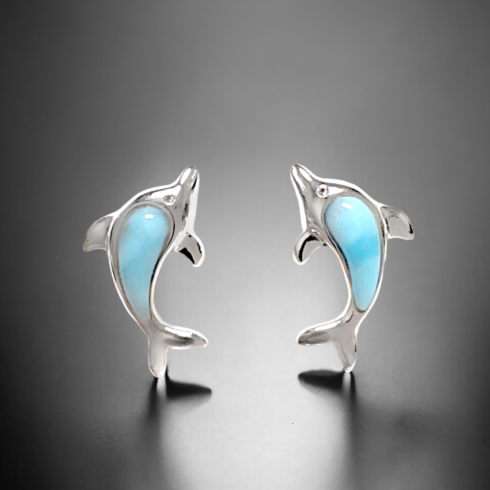 Blue Larimar & White Topaz Dolphin Sterling Silver Earrings (1 of 1)