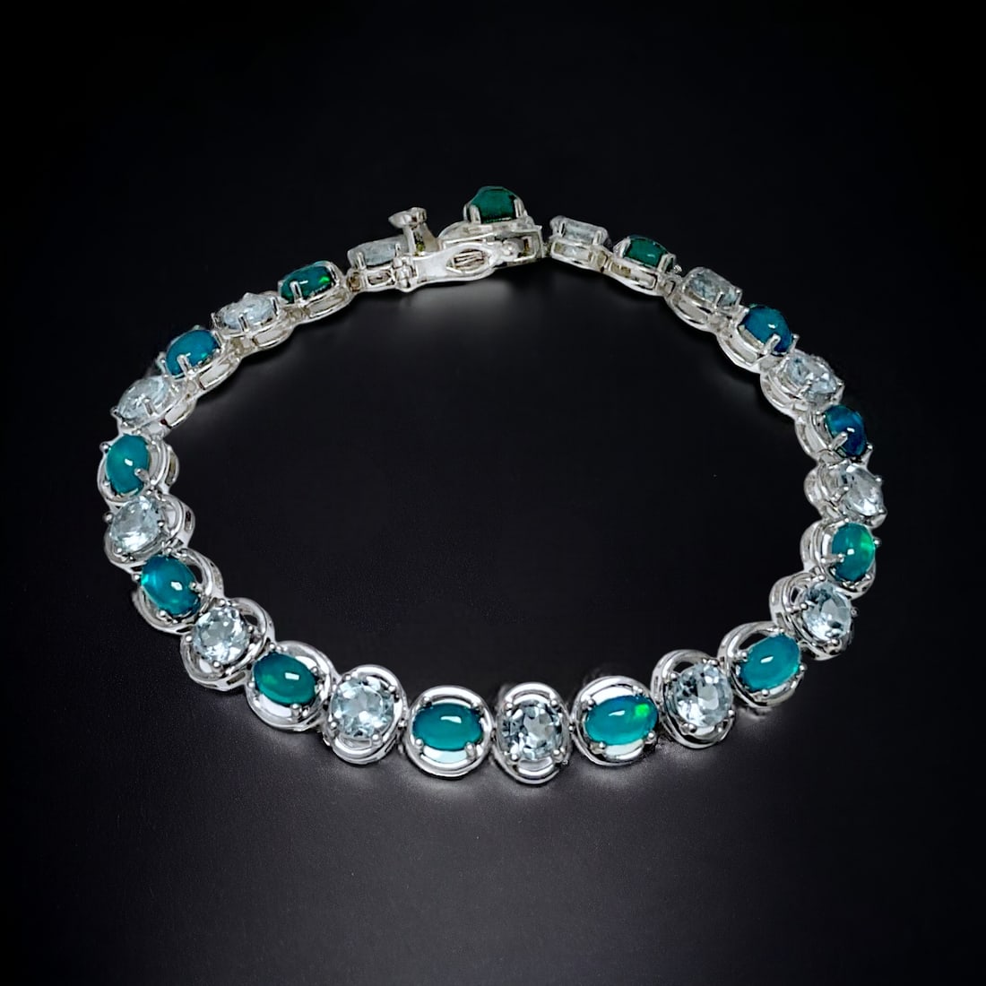 Enchanting Blue Ethiopian Opal & Blue Topaz Sterling Silver Bracelet (1 of 1)