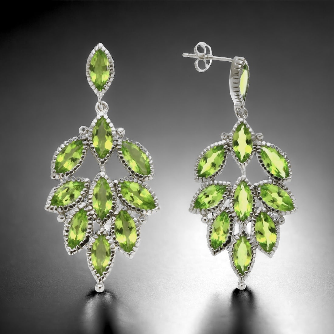 Stunning Sterling Silver Peridot Leaf Design Dangle Earrings (1 of 1)