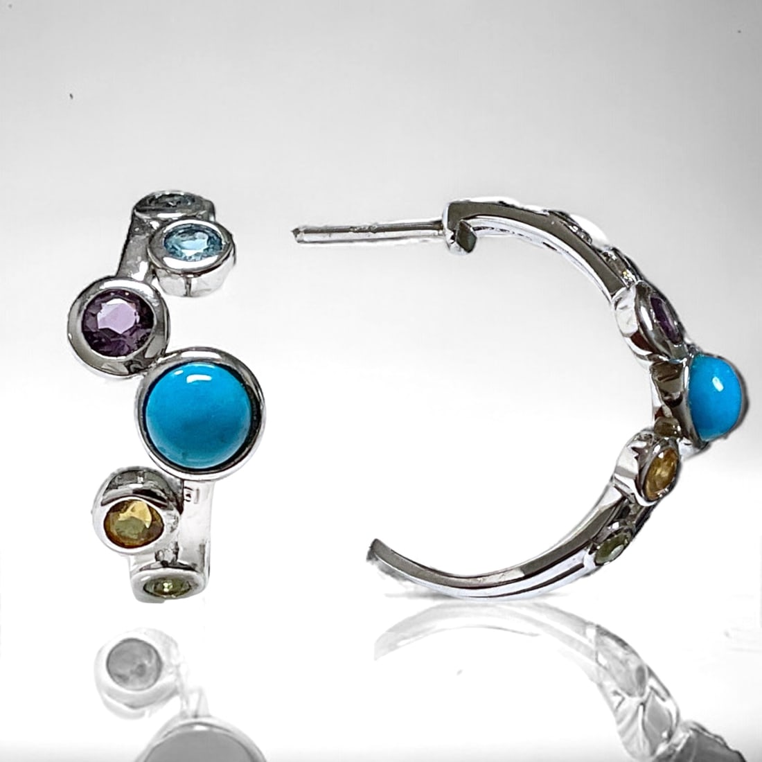 Sterling Silver Turquoise&Multi-Gemstone Earrings (1 of 1)