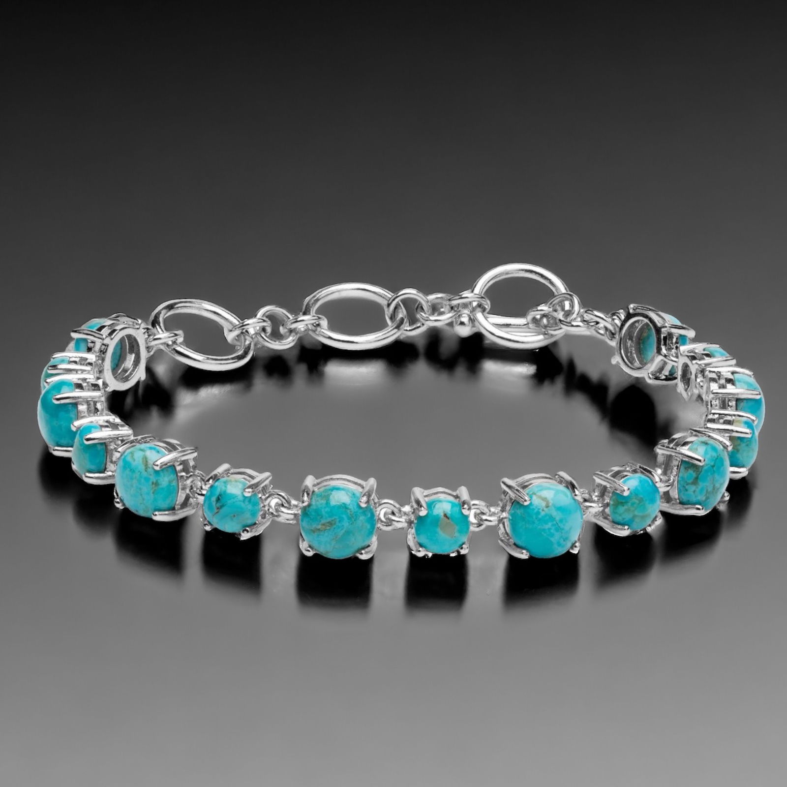 Turquoise Sterling Silver Toggle Line Bracelet 7.7" (1 of 1)