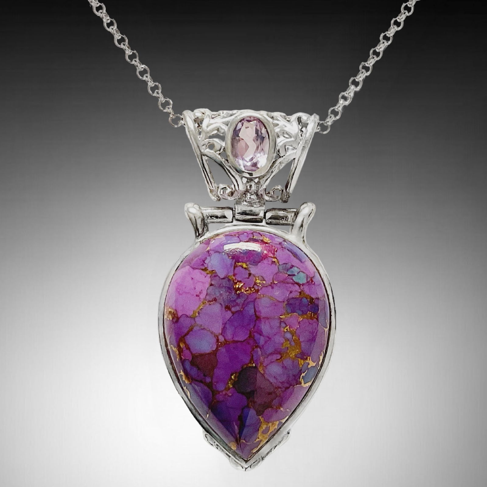 Purple Mohave Turquoise & Amethyst Sterling Silver Pendant (1 of 1)