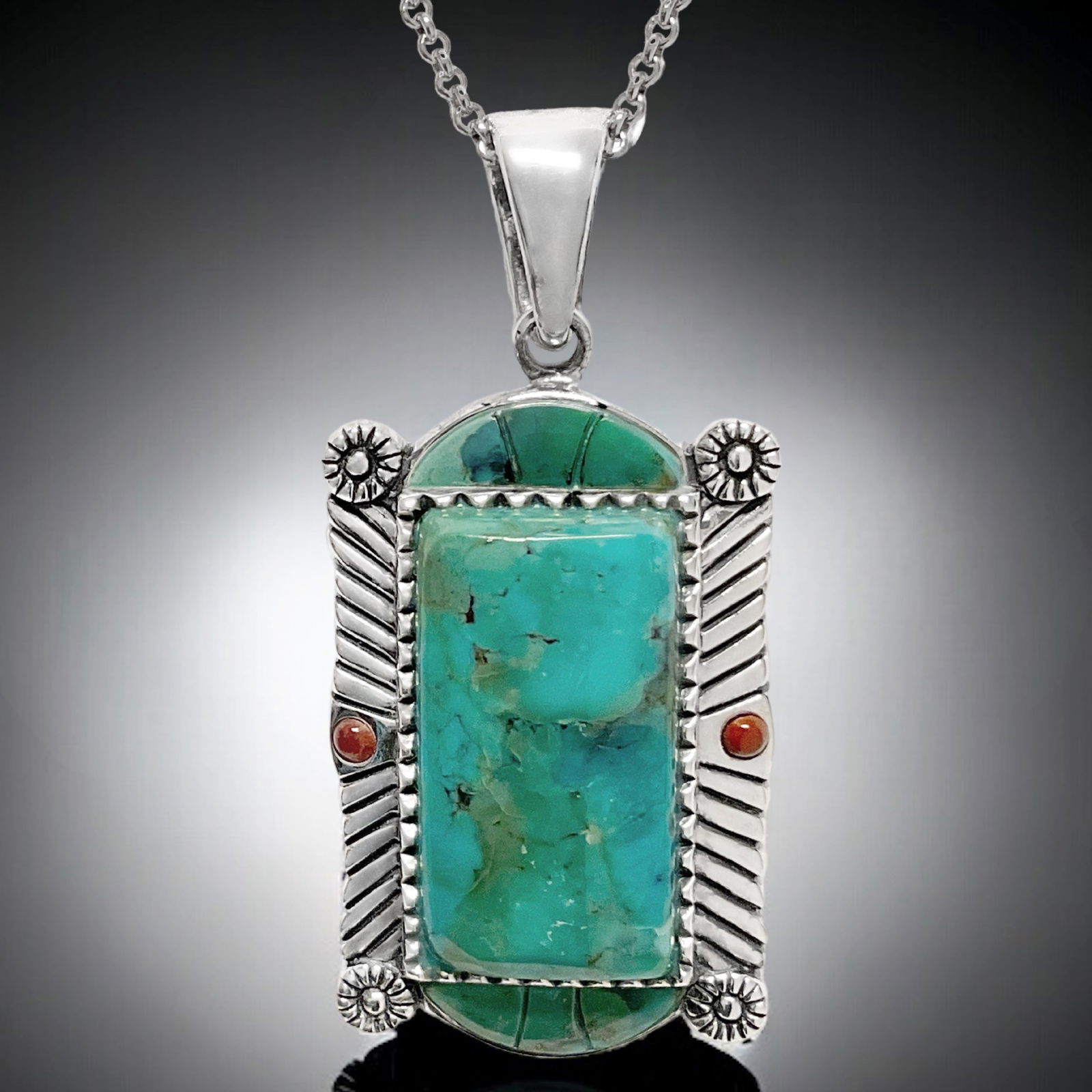 Southwest Turquoise Sterling Silver Rectangular Pendant (1 of 1)
