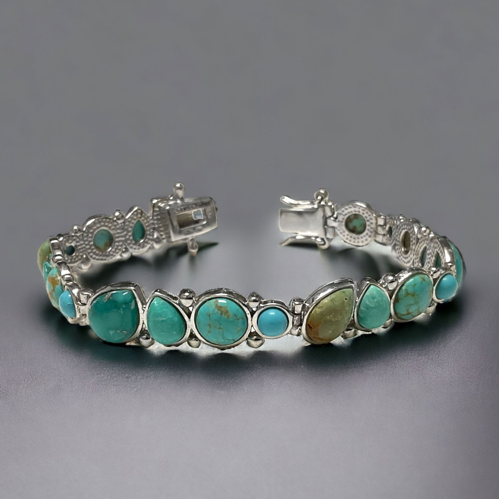 Multi Shape Turquoise Sterling Silver Bracelet (1 of 1)