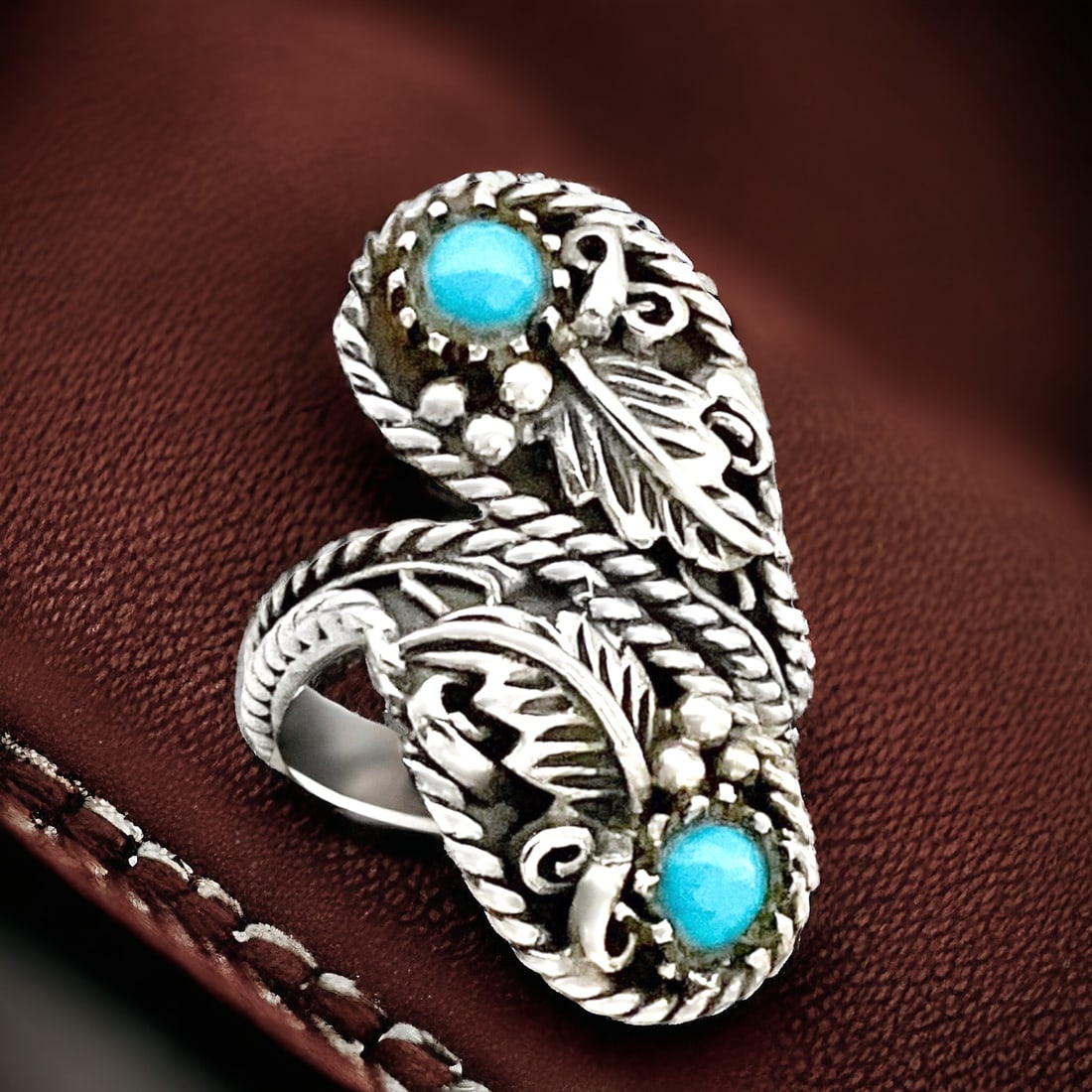 Native American Southwest Inspired Turquoise Sterling Silver Bypass Ring Size 6 (1 of 1)