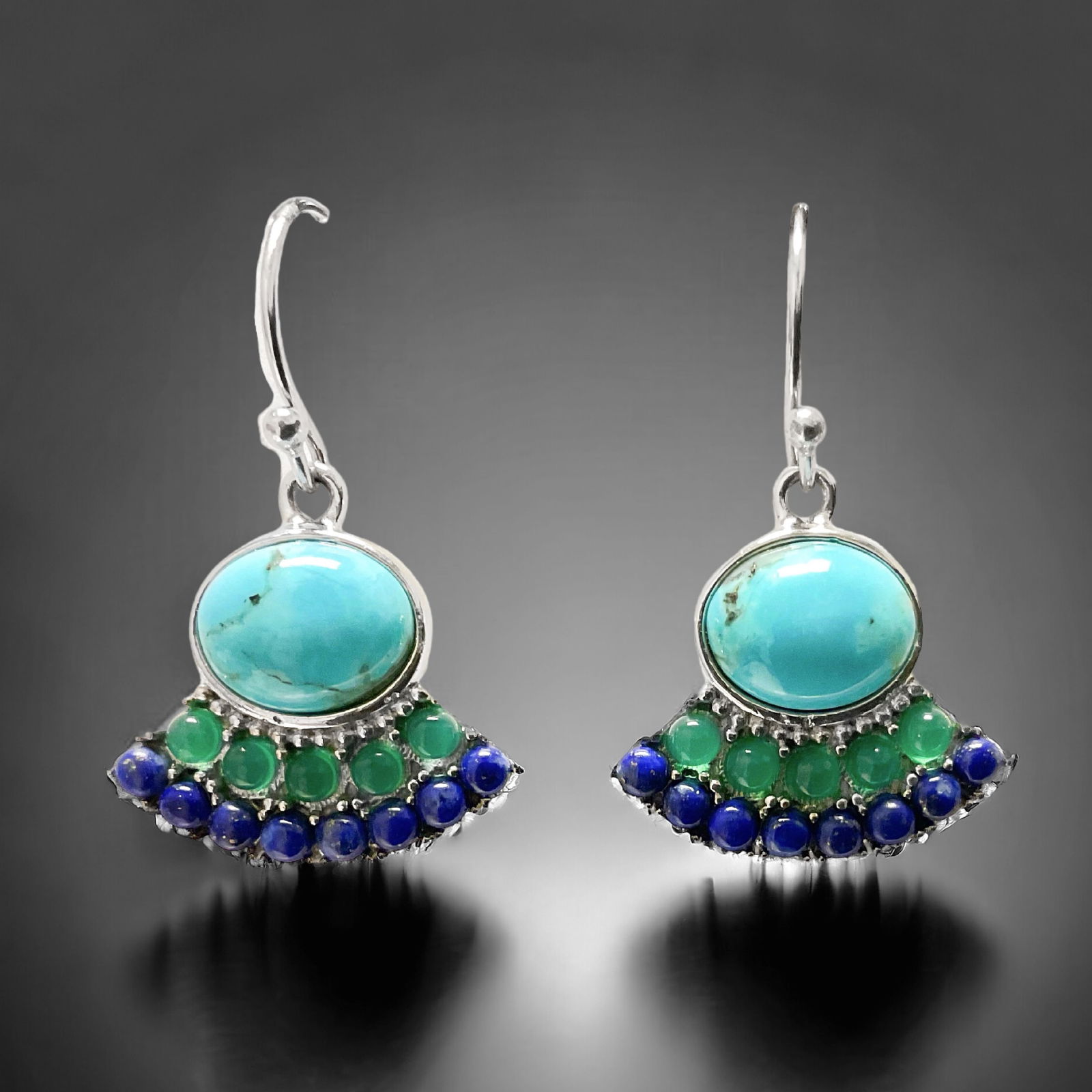 Turquoise, Green Agate, & Lapis Sterling Silver Drop Earrings (1 of 1)