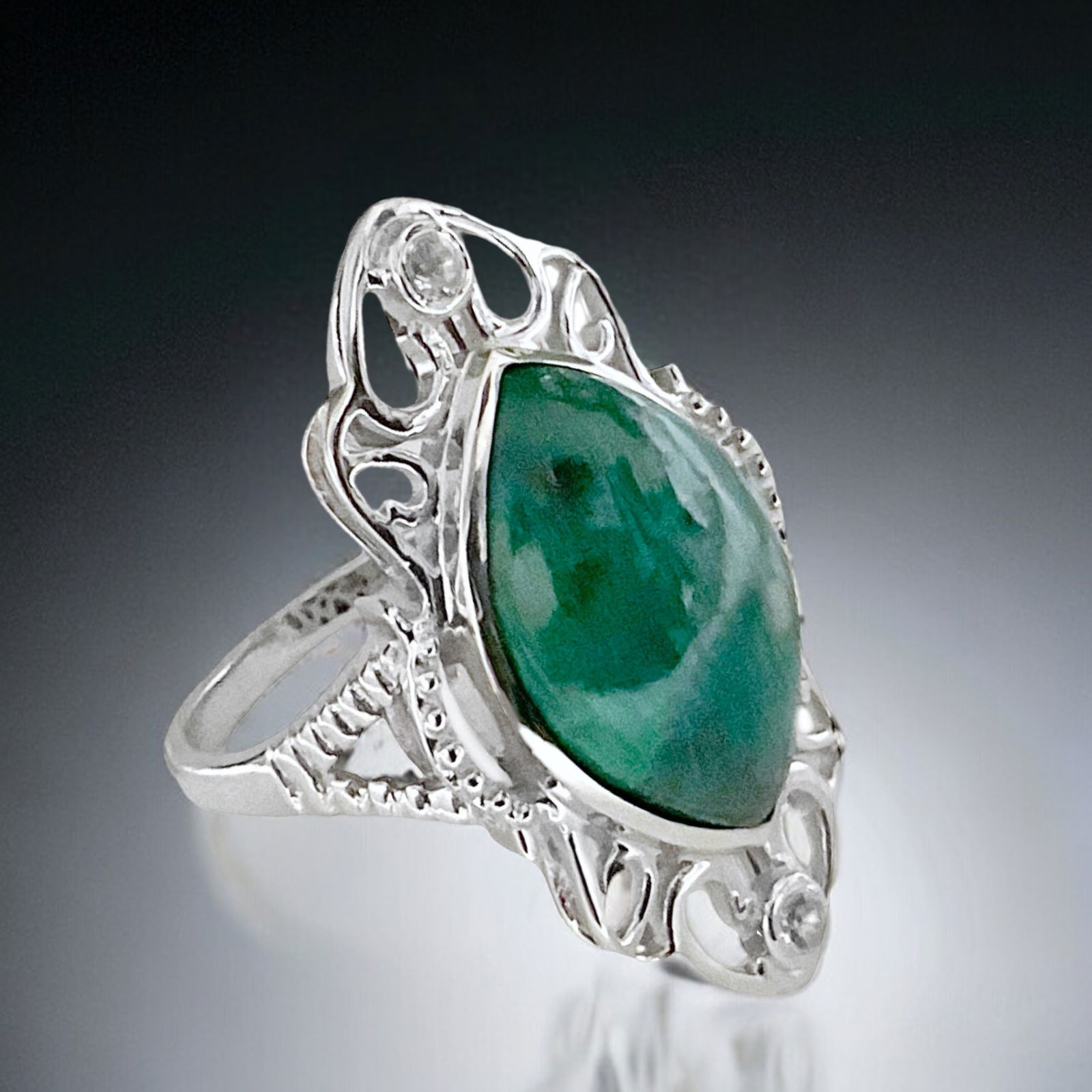 Marquise Chrysocolla & White Topaz Sterling Silver Ring (1 of 1)