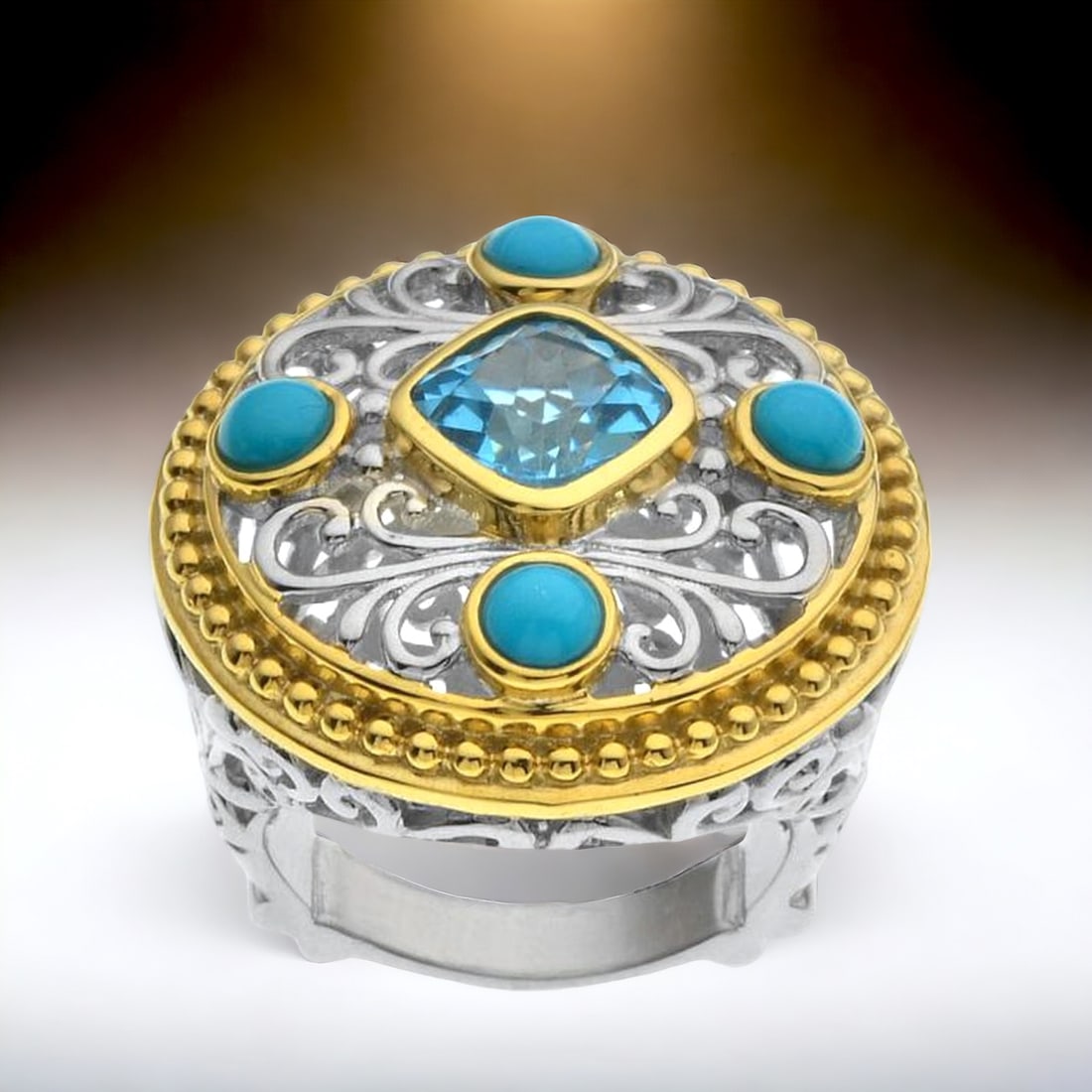 Two Tone Turquoise & Swiss Blue Topaz Sterling Silver Ring Size 8 (1 of 1)