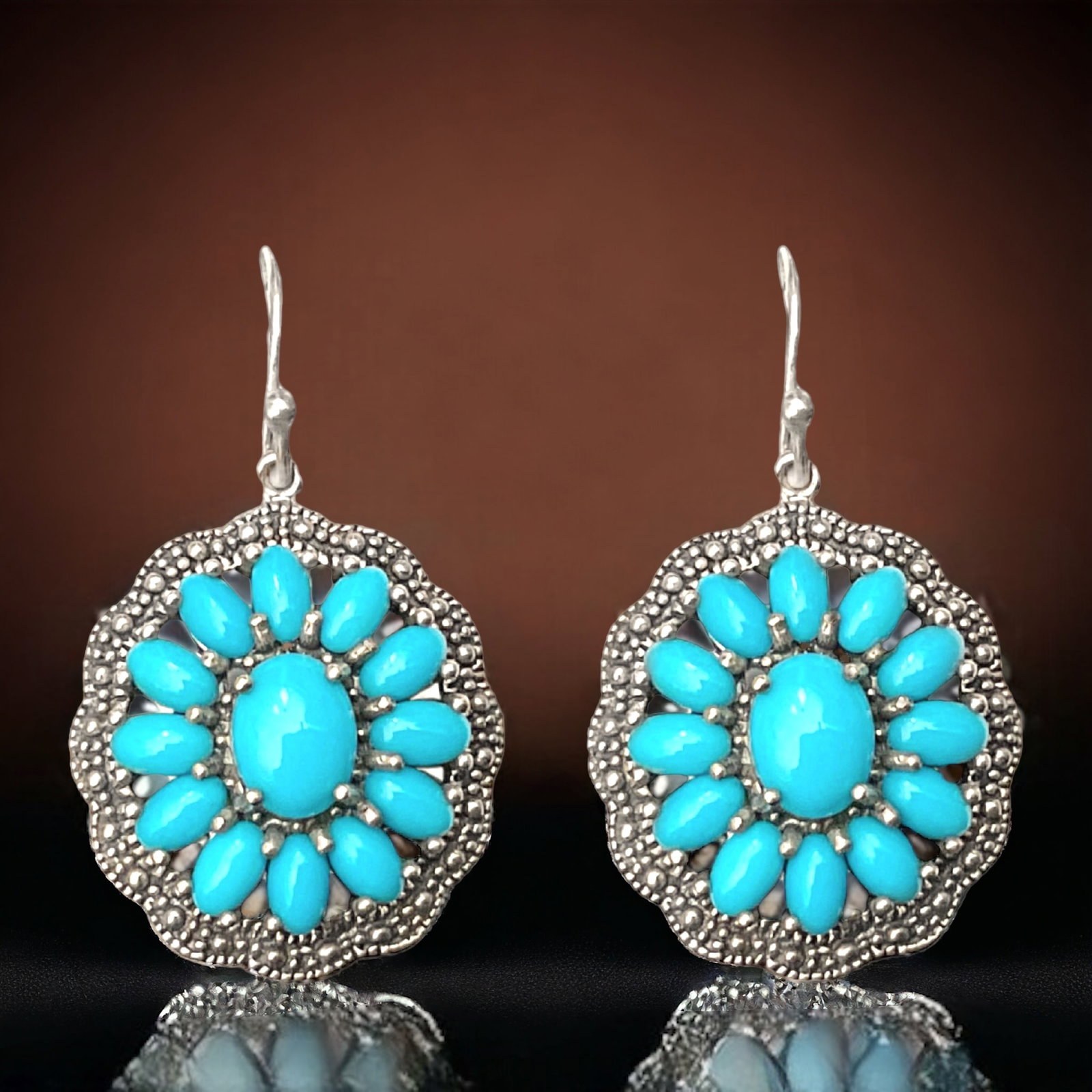 Sleeping Beauty Turquoise & Marcasite Sterling Silver Dangle Earrings (1 of 1)