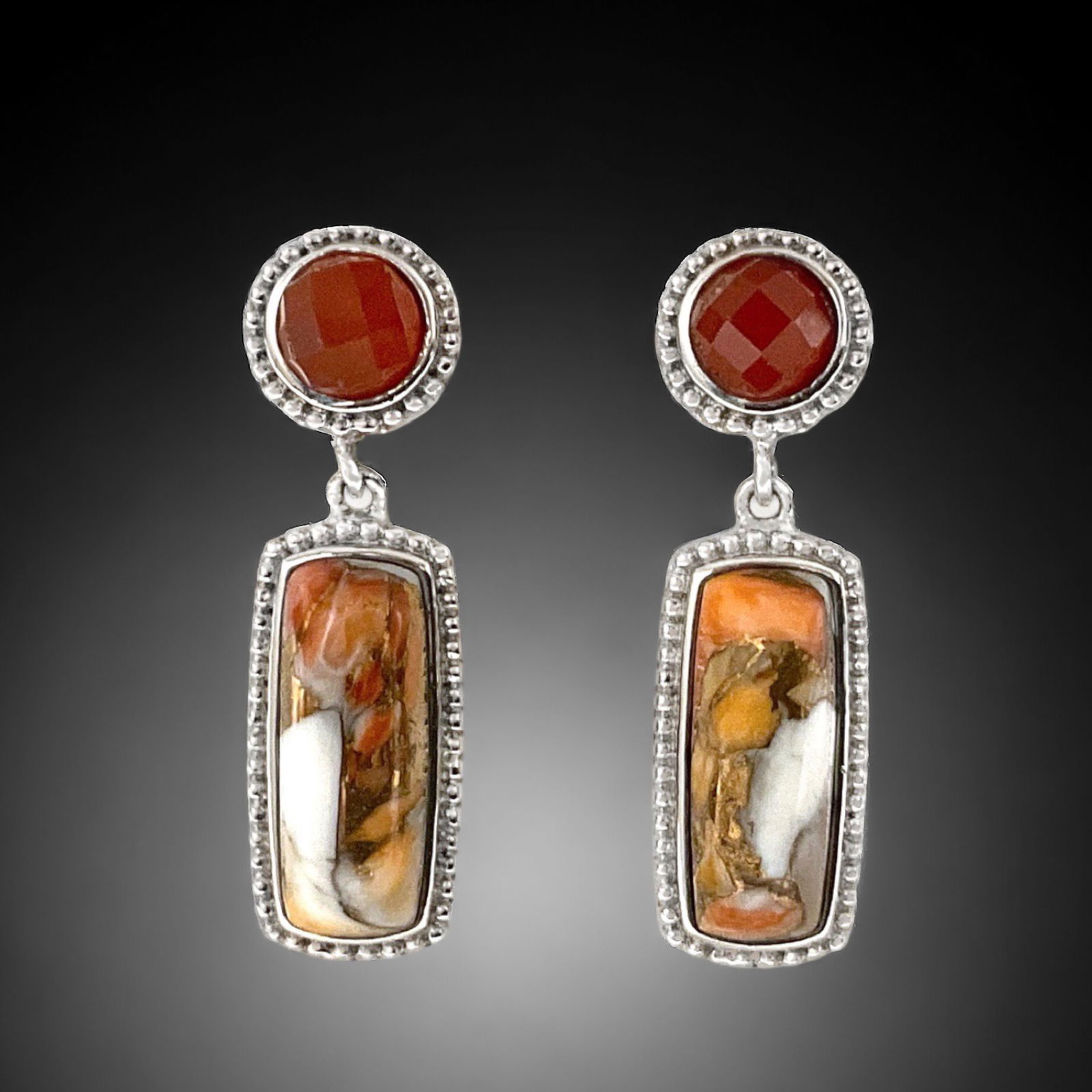 Stunning Spiny Oyster & Carnelian Sterling Silver Earrings (1 of 1)